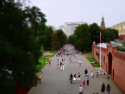 Time lapse Tourists by the red wall inside the Kremlin. Tiltshift Stock Footage