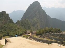 WS View of Mountains with tourists / Machu Picchu, Peru Stock Footage