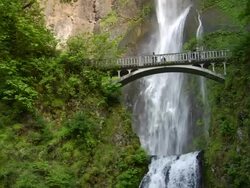 Historic Bridge and Waterfall Wide Shot Stock Footage