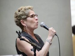Kathleen Wynne Premier of Ontario speaks in Toronto Pan Am Games 2015 Flame Arrival or Welcome Ceremony Stock Footage
