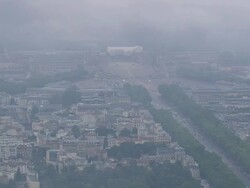WS AERIAL ZO View of Low cloud over Versialles / Paris, France Stock Footage