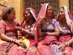 Four rajasthani women smiling, Jaisalmer, Rajasthan, India Stock Footage
