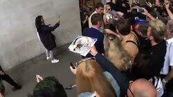 Lady GaGa leaves BBC Radio One at Celebrity Sightings in London Stock Footage