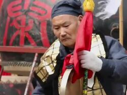 LS CU People performing gongs with costumes/xian,shaanxi,China Stock Footage