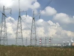 WS T/L View of High voltage transmission lines and power station / Moscow, Russia Stock Footage