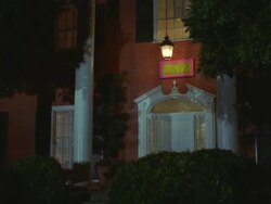 MS TU View of ZAZ Sorority sign & door and red brick with white pillars & dark shutters / California, United States Stock Footage