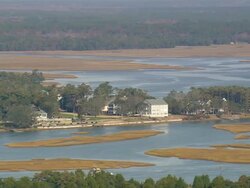 MS AERIAL Shot of houses at island with Estuary at Eastern Bend / North Carolina, United States Stock Footage