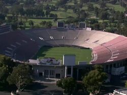 Aerial LA TD and ZO from Entrance at Rose Bowl Stadium /Pasadena, California, United States. Stock Footage