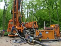 MS TU Shot of Well drilling for water works / Konz, Rhineland-Palatinate, Germany Stock Footage