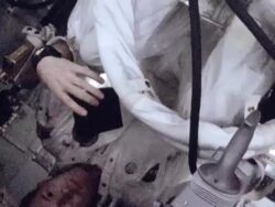 Apollo 14 crew in space capsule Stock Footage