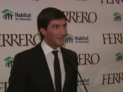 SPEECH: Evan Lysacek on Ferrero's donation to Habitat for Humanity and his involvement at the Ferrero Chocolates and Evan Lysacek Fashion Event at New York NY.  Stock Footage