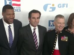 Michael Strahan (center), Bob Woodruff and guests at The 6th Annual Stand Up For Heroes Presented by The New York Comedy Festival and The Bob Woodruff Foundation Stock Footage