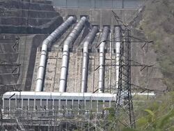 HD Dolly:Power plants that use water in the dam to produce electricity. Stock Footage