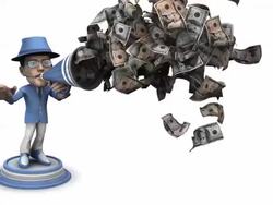 (Loop) Bubblehead Businessman with Bullhorn and Money Stock Footage