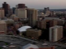 AERIAL, Leonard P. Zakim Bunker Hill Memorial Bridge and downtown buildings, Boston, Massachusetts, USA Stock Footage