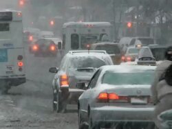 WS View of Traffic during heavy snow / New York City, New York, USA  Stock Footage
