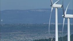 Wind Turbines  - Aerial View - Languedoc-Roussillon, Pyrï¿½nï¿½es-Orientales, Arrondissement de Perpignan, France Stock Footage