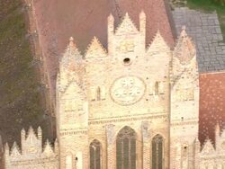 MS AERIAL Shot of brick gothic Cistercian Monastery at Chorin / Germany Stock Footage