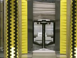 MS Conveyor belts at newspaper print office / Frankfurt, Hesse, Germany Stock Footage