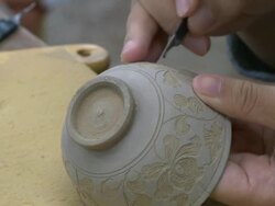 Carving a pottery using by chisel Stock Footage
