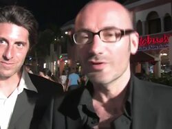 INTERVIEW Jeffrey Saunders and Olivier L_cot on being at the Aruba film festival, on New York, on the film being autobiographical, on working together at the A NY Thing: Aruba International Film Festival at Aruba . (Footage by WireImage Video/GettyImages) Stock Footage