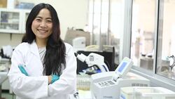 Young Asian women scientist smiling in laboratory Stock Footage
