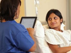 "hospital patient talking to a medical worker/Richmond,Virginia, USA" Stock Footage