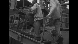 Wounded soldiers of UN Forces in Korea walking onto ship during Korean War News Clip