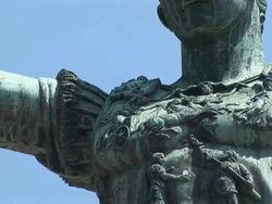 ZO Bronze statue of Roman emperor Nerva / Rome, Italy Stock Footage