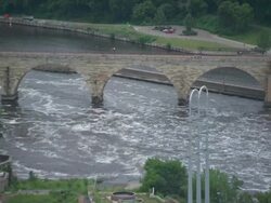 WS View of bridge on mississippi river / Minneapolis, Minnesota, United States  Stock Footage