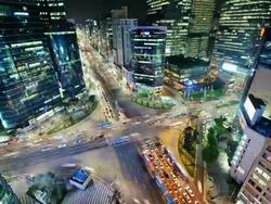 MS T/L Traffic moving at Gangnam Subway Station Intersection area / Seoul, South Korea Stock Footage