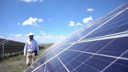 Slowmotion Technician At Solar Power Station Stock Footage