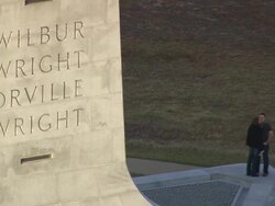 CU AERIAL ZO Shot of Kitty Hawk Wright Brothers Memorial / North Carolina, United States Stock Footage