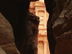CU TD Shot of Narrow passage at Al Khazneh / Petra, Jordan Stock Footage