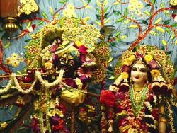 MS Shot of shot of the idols of Lord Krishna and Radha in Iskcon Temple, Vrindavan / Mathura, Uttar Pradesh, India Stock Footage