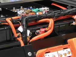 CU PAN Battery and related circuitry of Ford Motor Company electric car at Detroit Auto Show / Detroit, Michigan, USA Stock Footage