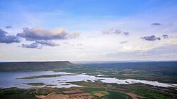 Sunset view from the Lam Mun Bon dam, in Nakhon Ratchasima, Thailand Stock Footage