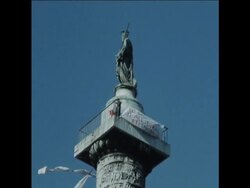 SYND 27 11 69 DEMONSTRATION ATOP COLUMN OF MARCUS AURELIUS News Clip