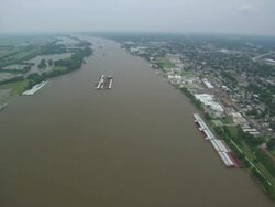 AERIAL WS Mississippi river near city / St Louis, Missouri, United States  Stock Footage