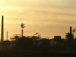 HD, NTSC: Factory at sunset (video) Stock Footage