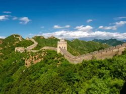 T/L WS The Great Wall under rolled clouds / Beijing, China Stock Footage