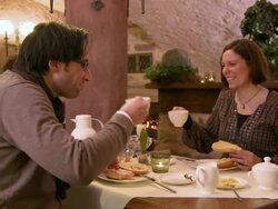 MS Couple at breakfast table / Saarburg, Rhineland-Palatinate, Germany Stock Footage
