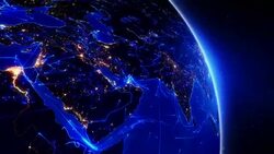 World connections. Aerial, maritime, terrestrial routes/country borders. Middle East. Stock Footage