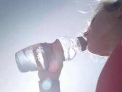 Woman doing sport desert Stock Footage