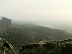 WS View of  idyllic landscape of Elbe sandstone highlands / Near Dresden, Saxony, Germany  Stock Footage