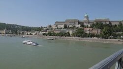 Chain Bridge Szechenyi Lamchid & Hungarian Nation Gallery, Budapest, Hungary, Europe Stock Footage