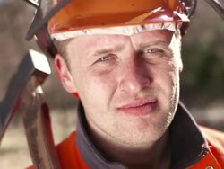 HD: Portrait Of Lumberjack With Hatchet Stock Footage
