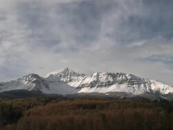 MS T/L Majestic Rocky Mountains Peaks, Brillant Yellow Aspen Trees / Telluride, Colorado, United States Stock Footage