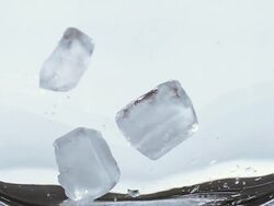 CU SLO MO Ice cubes falling into glass against white background / Vieux Pont, Normandy, France  Stock Footage