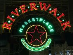 Entrance to RiverWalk sign in New Orleans Stock Footage